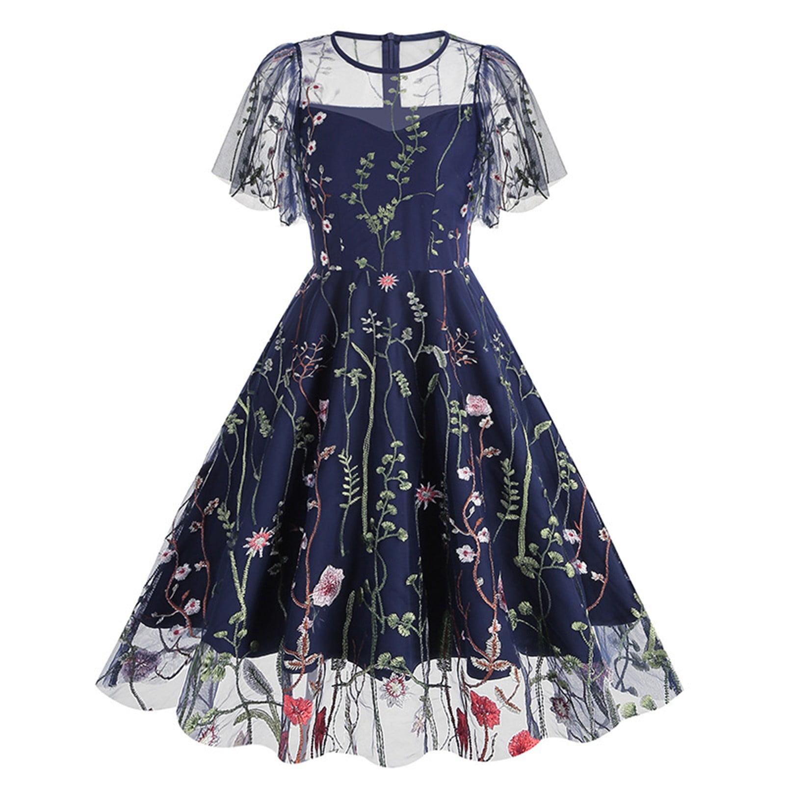 Fit and flare blue printed chiffon dress 4983 Fit and flare blue printed chiffon dress 4983