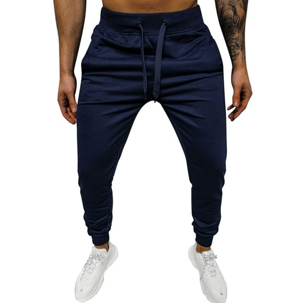 Pantalones de chándal con cordón para hombre: pantalones informales de cintura media con bolsillos, ajuste elástico de poliéster, ropa para entrenamiento diario