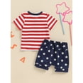 thumbnail image 5 of Lairauiy 0-3T Baby Boy Independence Day Set, Striped Round Neck Short Sleeve Tops Elastic Waist Star Print Shorts Toddler 4th of July Outfits, 5 of 9