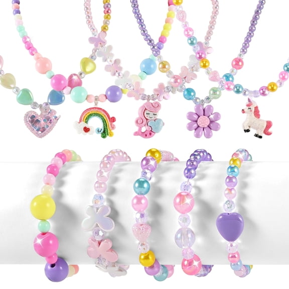 Faburo Girls Jewelry Set, 10 Piece Kids Necklace Bracelet Toy Jewelry Set for Girls, Princess Dress up Accessories Age 3-8 Birthday Gift