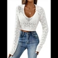 thumbnail image 1 of Suéter de Punto de Larga con Cuello en V para Mujer, Top Corto de Crochet Calado, para Playa L, 1 of 10