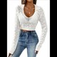 thumbnail image 1 of Suéter de Punto de Larga con Cuello en V para Mujer, Top Corto de Crochet Calado, para Playa L, 1 of 10