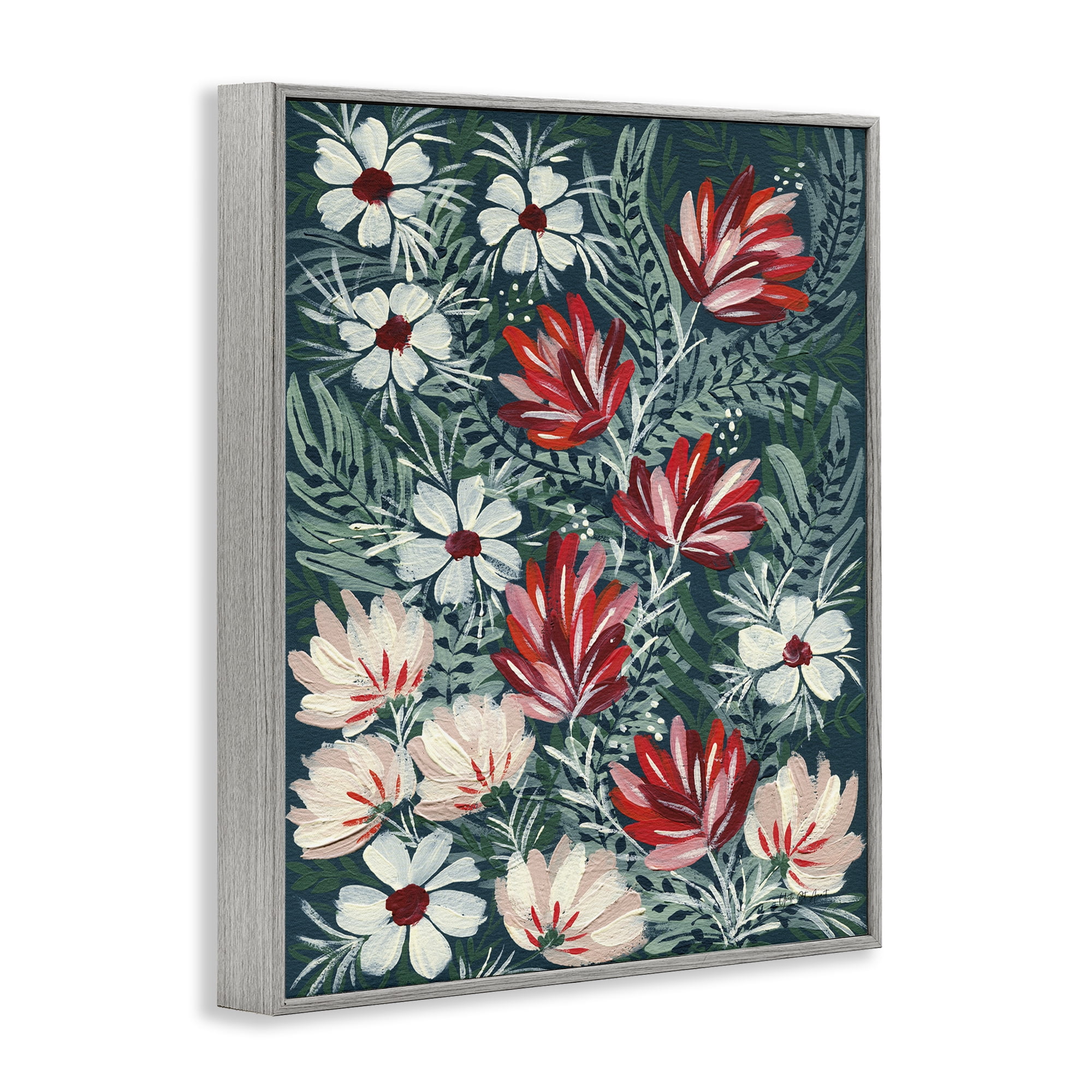 Stupell Industries Folksy Floral Pattern Botanical & Floral Painting Gray Framed Art Print Wall Art, 11 x 14