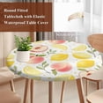 thumbnail image 3 of Summer Fruit Round Tablecloth 45-54 Inch Round Fitted Table Cloth with Elastic Edge, Spring Botanical Lemon Peach Waterproof Table Cover Protector for Outdoor Picnic Party Dining, 3 of 9