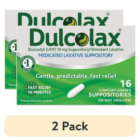 (2 pack) Dulcolax Medicated Laxative Suppositories, Fast Relief, 16 Count