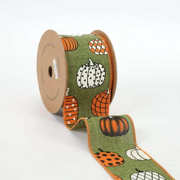 LaRibbons 2 1/2 Wired Ribbon | Multi Pumpkin Green/Multi | 10 Yard Roll