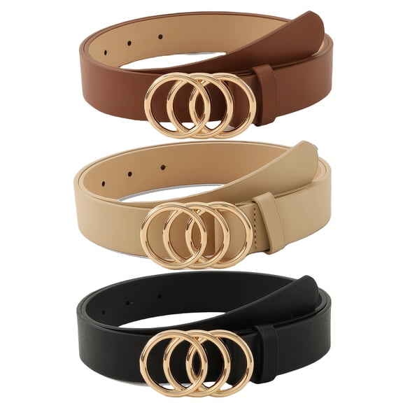 3 Pack Women's Fashion PU Leather Belt with Alloy Buckle, Adjustable Waist Belt for Jeans, Dresses, Pants
