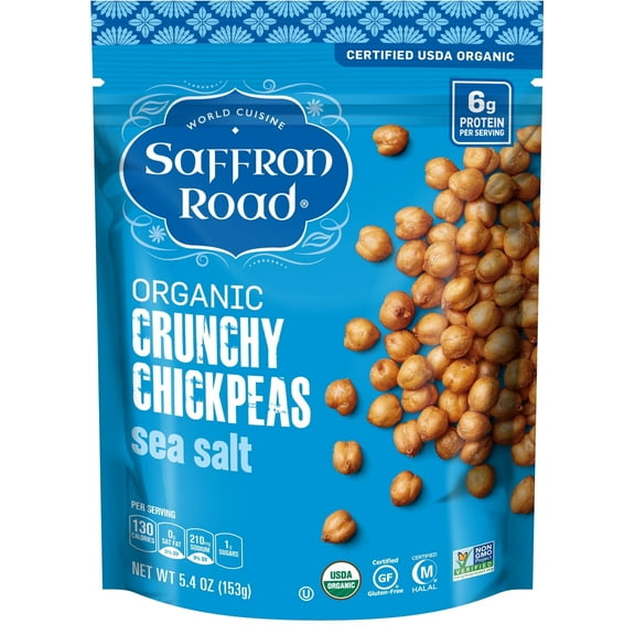 Saffron Road Crunchy Chickpeas Gluten Free Sea Salt 5.4 oz Pack of 3