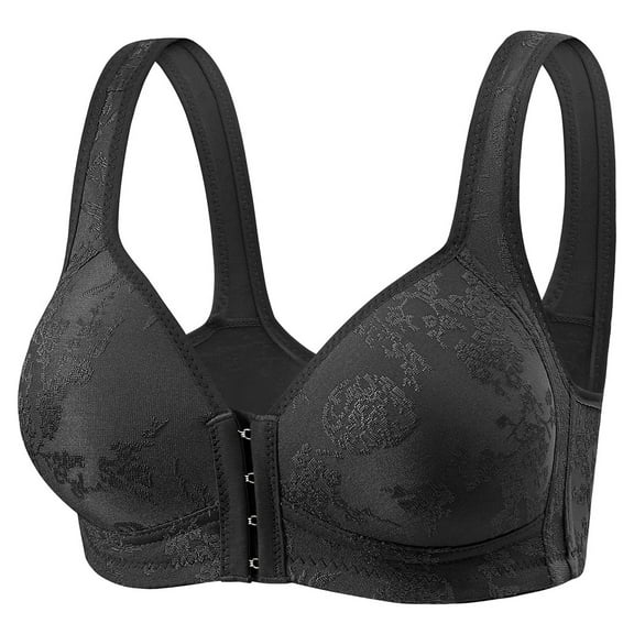 Wireless Push Up Bras for Older Women Front Closure Bras Wirefree Bralettes Comfortable Botton Snap Closing Bras Wide Strap