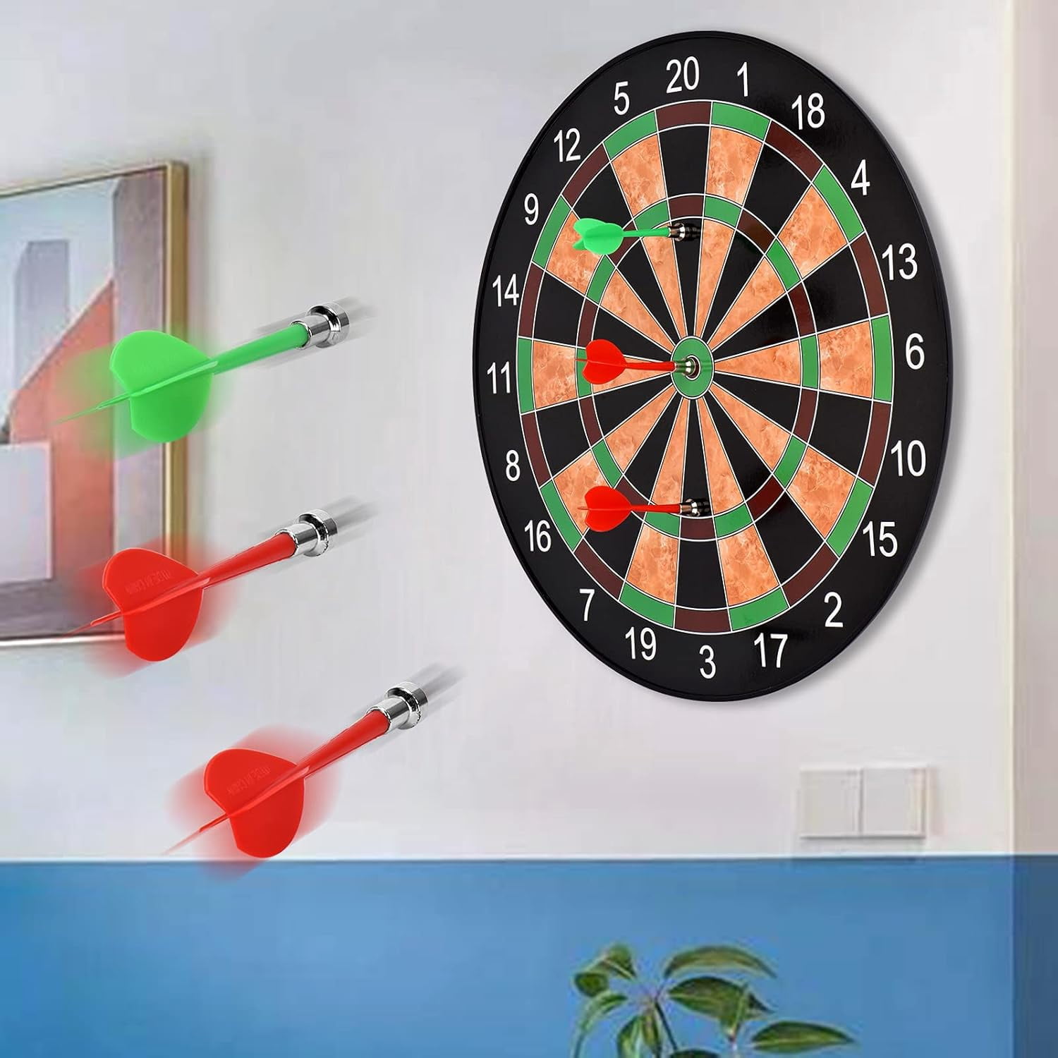 Bestyol Dartboard, 17" Magnetic Dartboard with 12 Magnets Darts Arrows in 2 Colors for Children and Adults