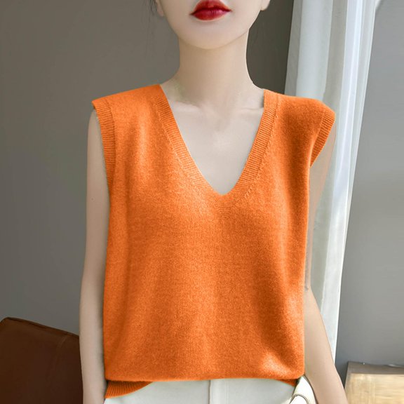 Summer Plus Size Tank Top Undershirt For Women Sleeveless V-Neck Casual Solid Color Loose And Comfortable Orange Camisoles S-2XL
