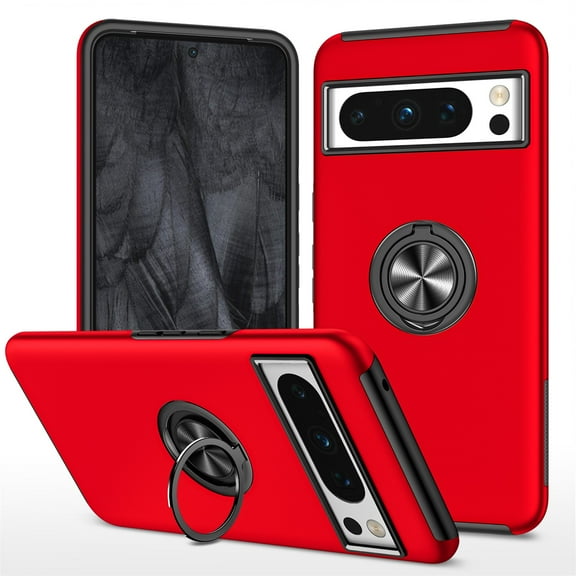JTCASES for Googl Pixel 8 Pro Case, Car Mount Bracket 2-layer Hybird Shockproof PC TPU Anti-fall Slim Fit Lightweight Magnetic Cover for Googl Pixel 8 Pro - Red