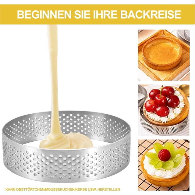 8pcs Tartlet Molds, Dessert Rings with Holes, Stainless Steel Cake Rings, Crumpet Rings for DIY Mousse Cakes and Muffins
