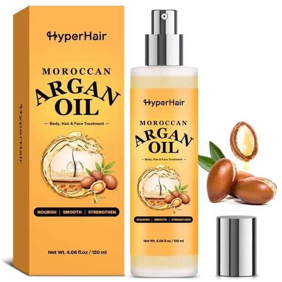 HyperHair Suero para el cabello con aceite de argán marroquí (4.06 onzas líquidas) Aceite para tratamiento corporal y facial, suero antiencrespamiento y reparador para cabello encrespado y dañado, ace