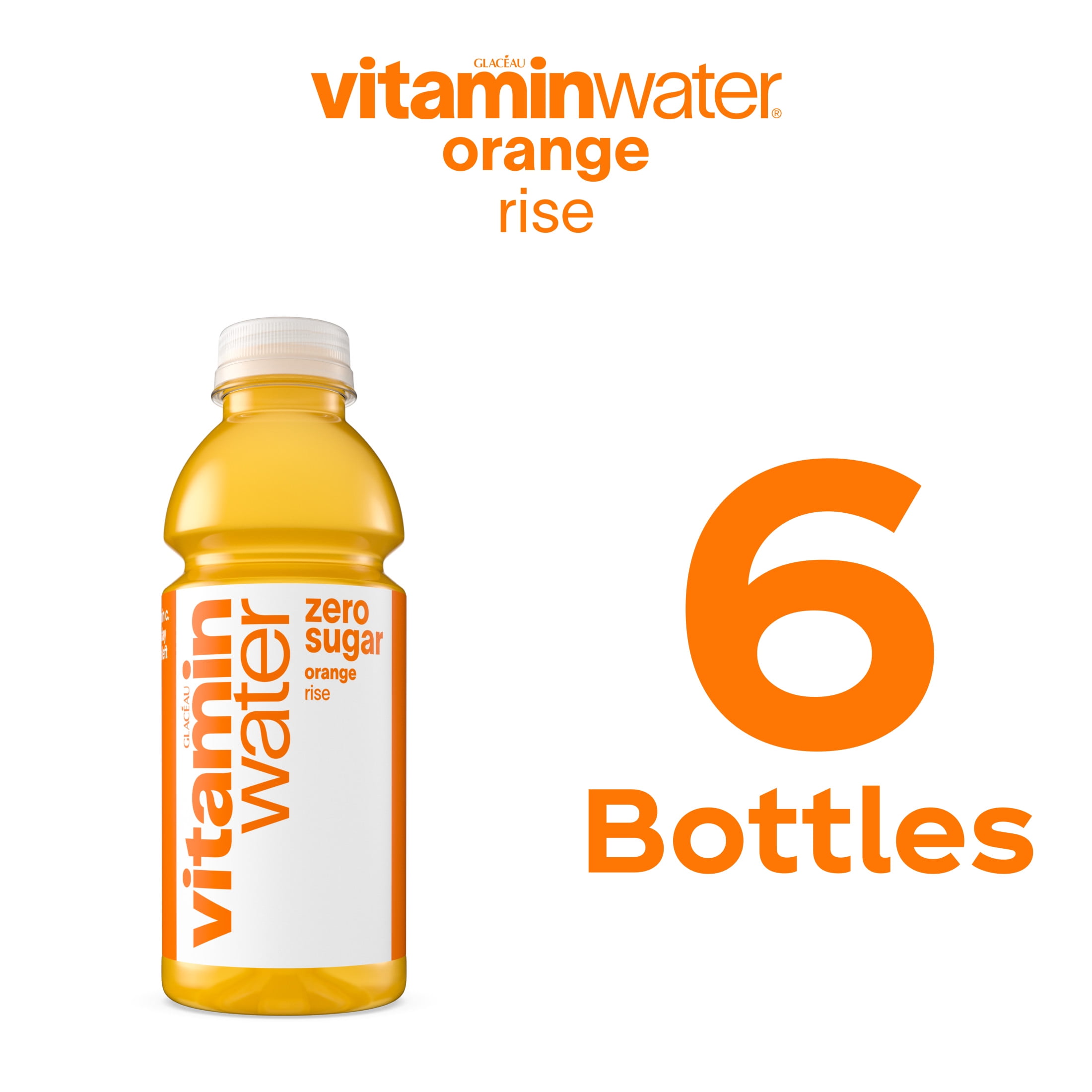 vitaminwater Rise Zero Sugar Orange Flavored Water Beverage Bottles, 16.9 fl oz, 6 Pack