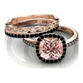 thumbnail image 2 of 2.50 Carat Morganite And Black Diamond Moissanite Halo Trio Ring Set 925 Sterling Silver With 18k Rose Gold Plating, 2 of 5