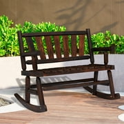 Kinsuite Wood Double Bench Rocking Chair for Garden Patio