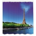 thumbnail image 3 of Ambesonne Eiffel Tower Shower Curtain, Eiffel at Sunrise, 69"Wx84"L, Navy Blue Green Cream, 3 of 5