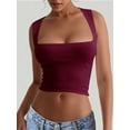 thumbnail image 6 of Women'S Square Neck Sleeveless Crop Tops 2025 Cute Double Layer Seamless Slim Fit Y2k Tank Tops Wine Red L, 6 of 8