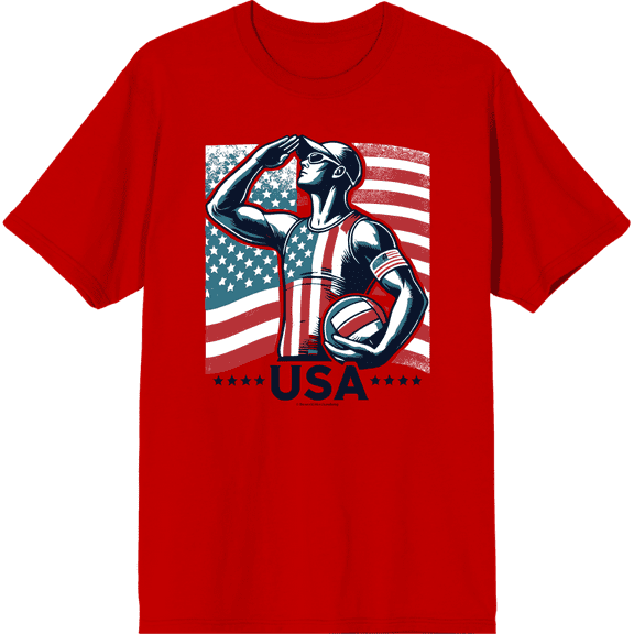 USA Athlete Adult Red Crew Neck Short Sleeve Tee-Medium