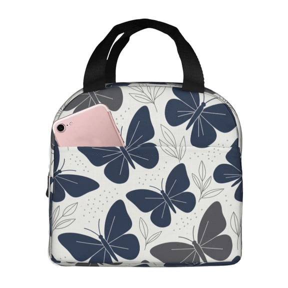 Butterfly Insulated Lunch Bag Reusable Cooler Tote Leakproof Thermal Bag With Front Pocket For Work Office Gym Picnic Travel Daily Outdoor Use Bag