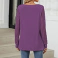 thumbnail image 5 of ATOYSOY Trendy Patchwork Raglan Tops Keyhole Neck Pullovers Long Sleeve Business Tees Casual Elegant Cotton Linen Loose Lace Shirts for Women Outwear Fall Purple XXL, 5 of 6