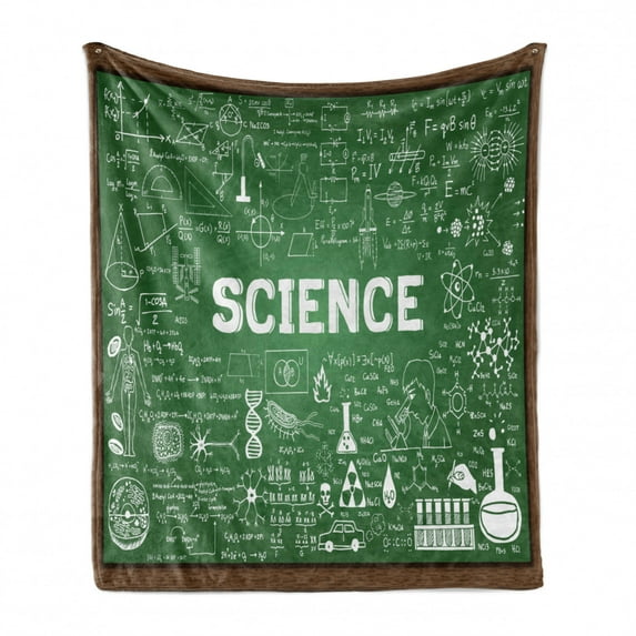 Biology Soft Flannel Fleece Throw Blanket, Hand-drawn Science Word on Board School Education Classroom Graphic, Cozy Plush for Indoor and Outdoor Use, 70" x 90", Green Brown and White, by Ambesonne