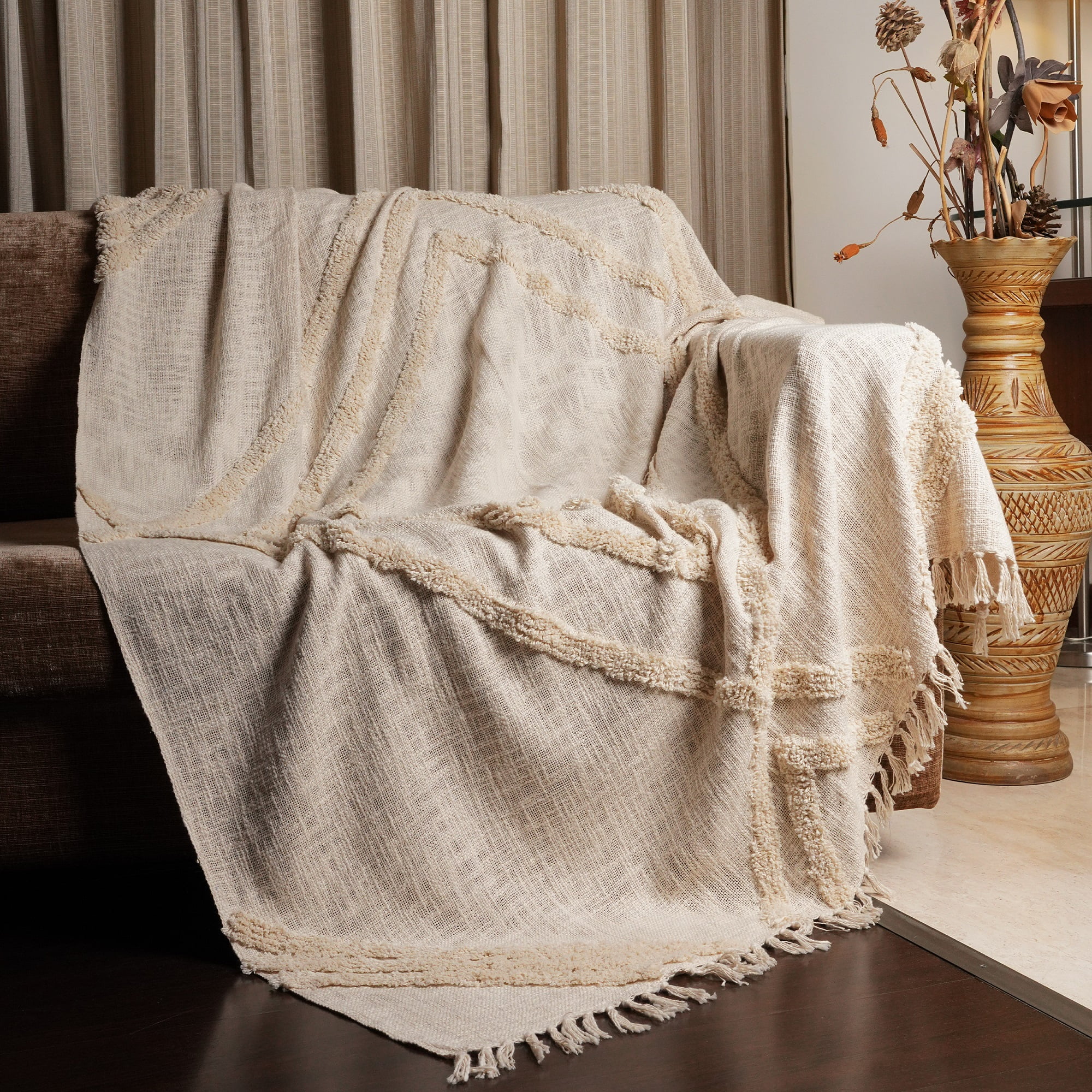 HOMEMONDE 100 Cotton Throw Blanket Diamond Pattern, Lightweight, Soft & Cozy Fall Blankets