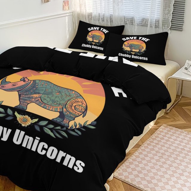 Save The Chubby Unicorns - Juego de funda de edredón suave de 3 piezas, tamaño king y queen, 1 funda de edredón y 2 fundas de almohada con cierre de cremallera, 86" x 70"