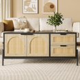 thumbnail image 2 of Qinaqin Rattan Coffee Mesa con LE cm de Profundidad Lights Mid-Century Moderno 2 Almacenamiento Cajones y Arched Puerta Farmhouse para Living Sala Oak Negro, 2 of 7