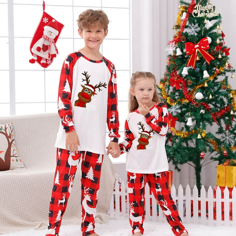 Clearance Sale Prime Juebong Holiday Matching Family Christmas Sleeper  Pajamas Matching Pajamas Suit Set,2-piece,10-11 Years(Child) 