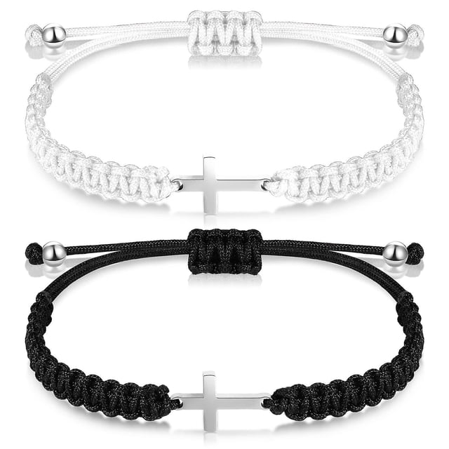 2 pulseras cruzadas de la amistad, pulseras tejidas de cordón negro, dijes cruzados, pulseras de pareja emparejadas a mano ajustables para mujeres
