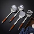 thumbnail image 3 of Espátula de acero inoxidable con mango de veta de madera, cuchara para sopa, espátula, colador, aislamiento térmico, utensilios de cocina, suministros de cocina, traje de cocina, regalo, 3 of 5