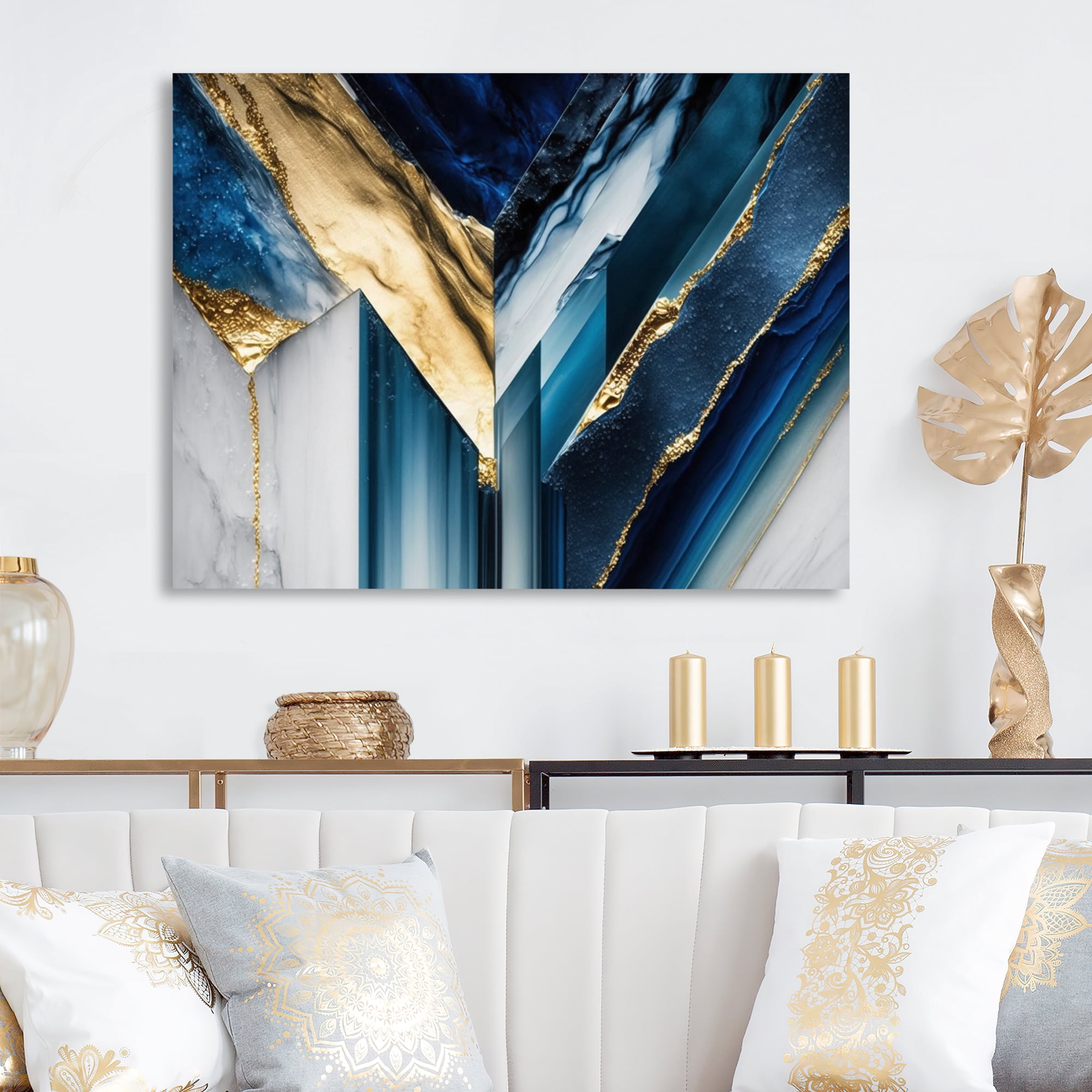 Designart Abstract Geode Geometric Blue I Canvas Wall Art