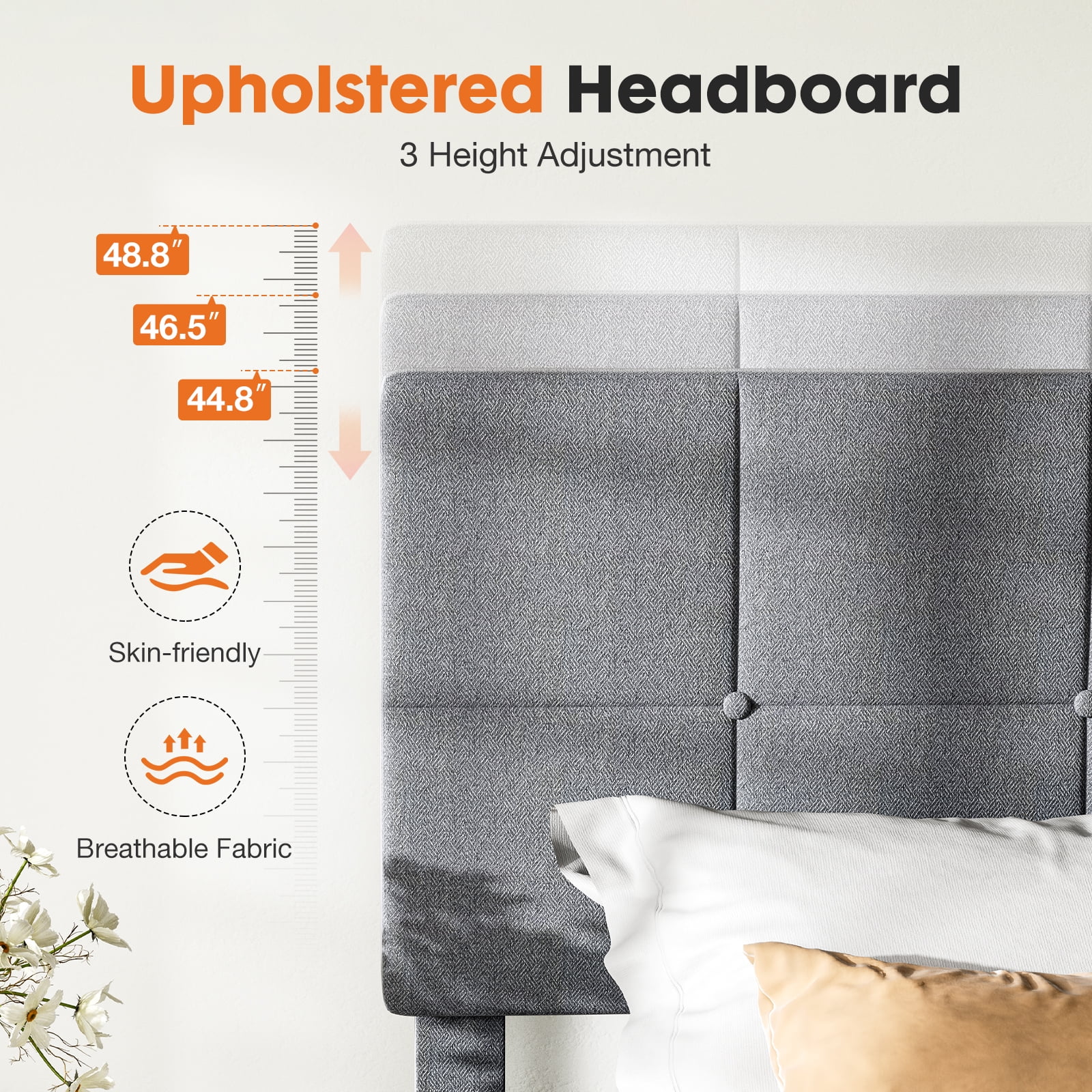 期間限定30％OFF! Bed Platform Size Twin edx Frame Headboard Upholstered with ジャケット・アウター