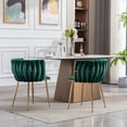 thumbnail image 3 of Velvet Dining Chairs Set of 2, Modern Hand Weaving Accent Chairs Living Room Chairs, Upholstered Side Chair with Golden Metal Legs for Dining Room Kitchen Vanity Living Room (Green), 3 of 7