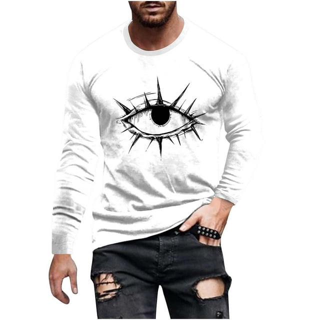 T-shirts Blancs à Manches Longues pour Homme Automne Été Col Rond Squelette Graphique Coupe Ample Sport Gym Heureux Festival Halloween Décontracté Course Hauts T-Shirt Hommes 2025 TG