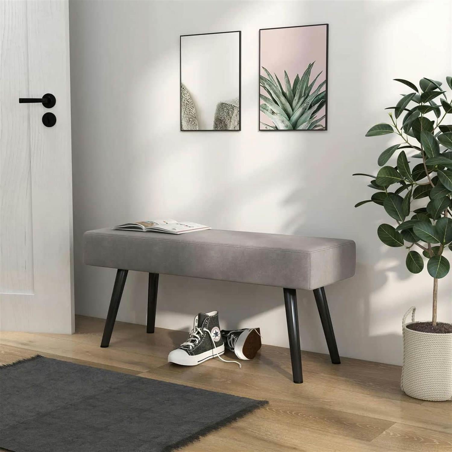 Demi Bonn 39" Upholstered Bench, Modern End of Bed Bench with Steel Legs for Living Room and Bedroom Seating, Gray