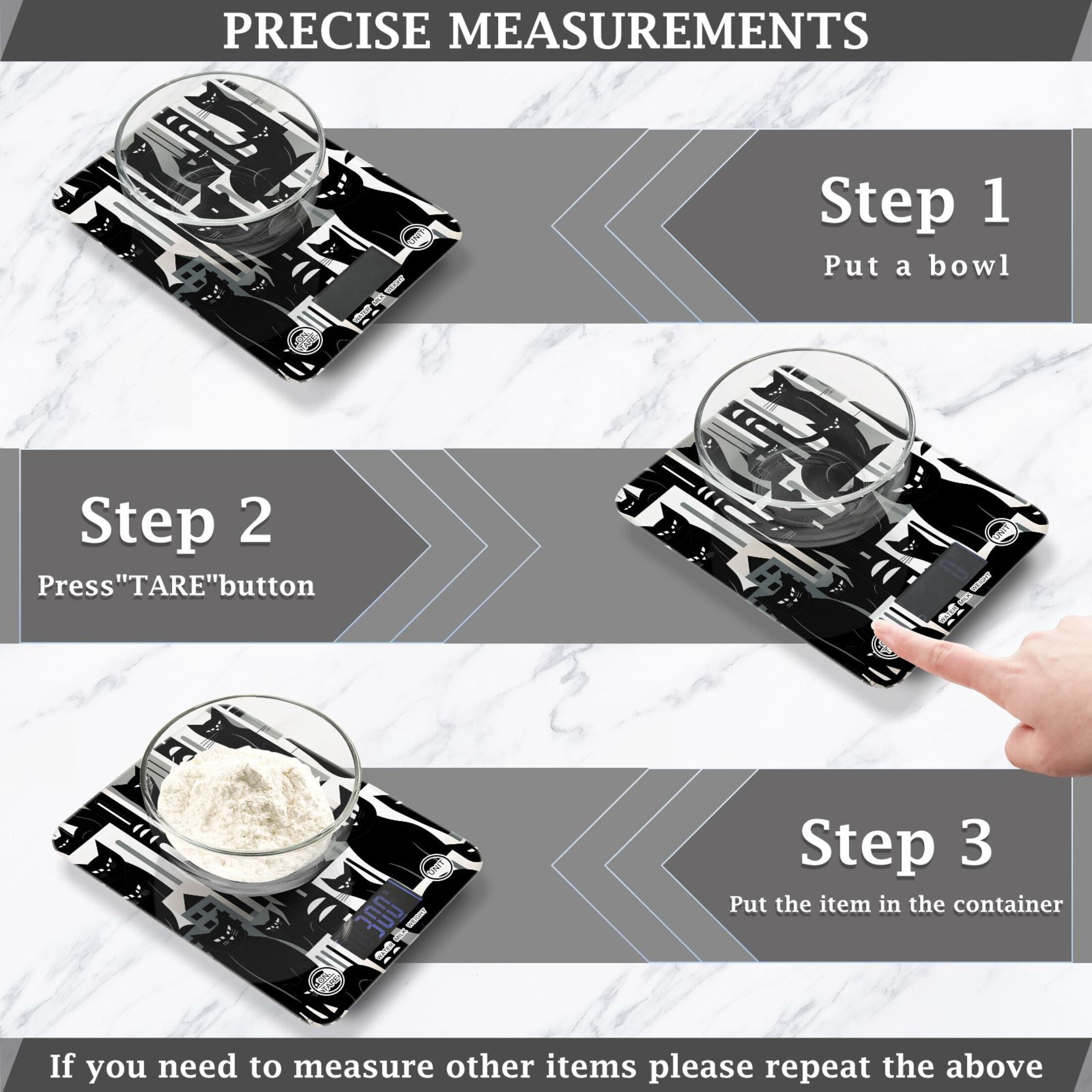 Black Cats Houses Food Scale Digital Kitchen Scale Waterproof Tempered Glass Tare Function 11 lb for Baking Cooking Meal Prep