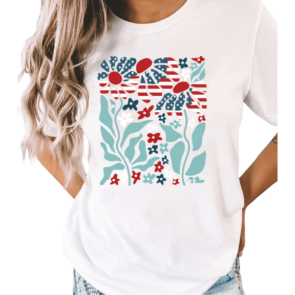 UNISHE Women's USA Flag Sunflower Patriotic Graphic Short Sleeve T-Shirt White S-5XL Fashion Oversized Top