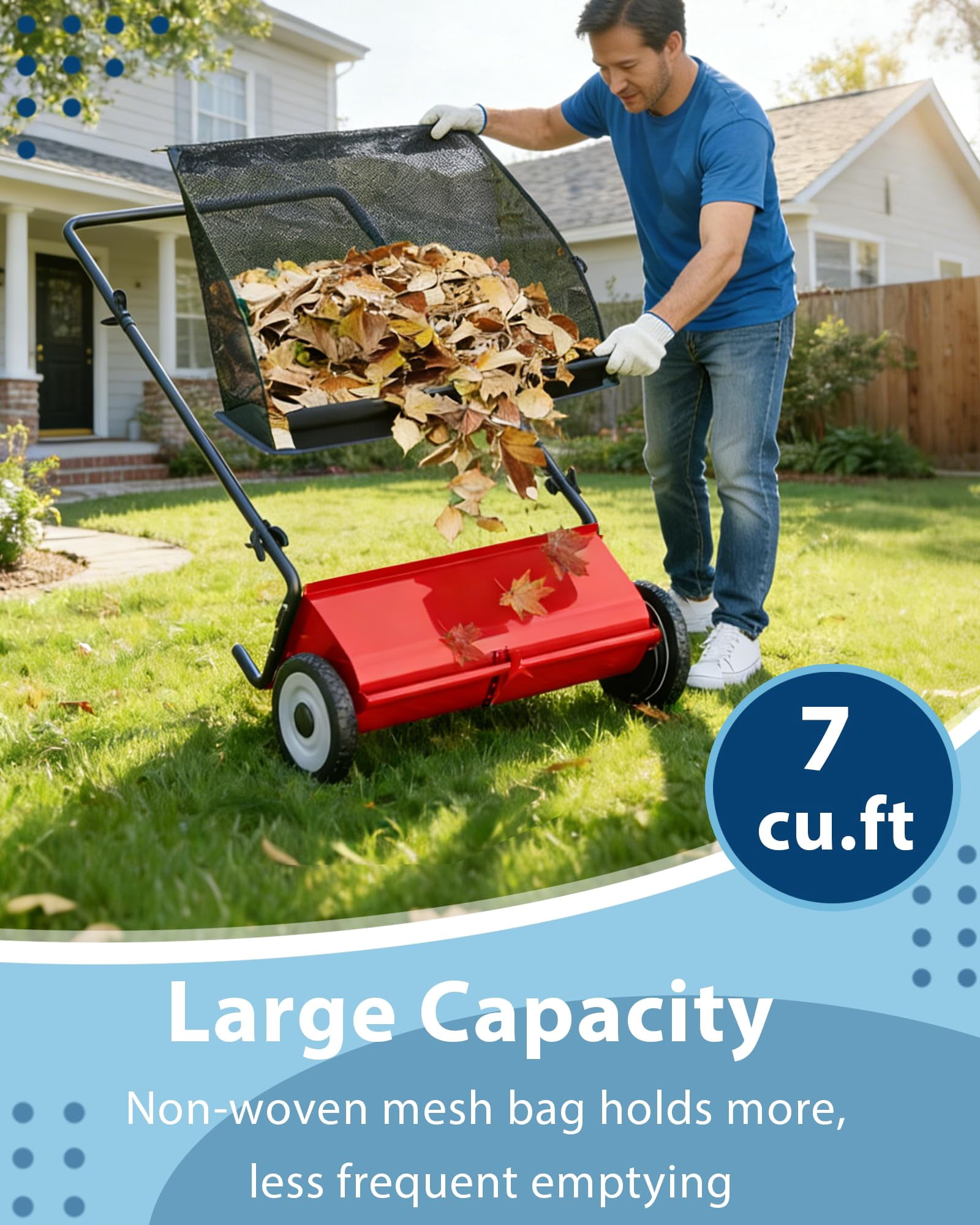 Ataucjin Push Lawn Sweeper,26 inch Width Enhanced 4-Brush System, 7 ft Capacity Heavy Duty Steel Frame, Ideal for Yard and Garden Cleanup