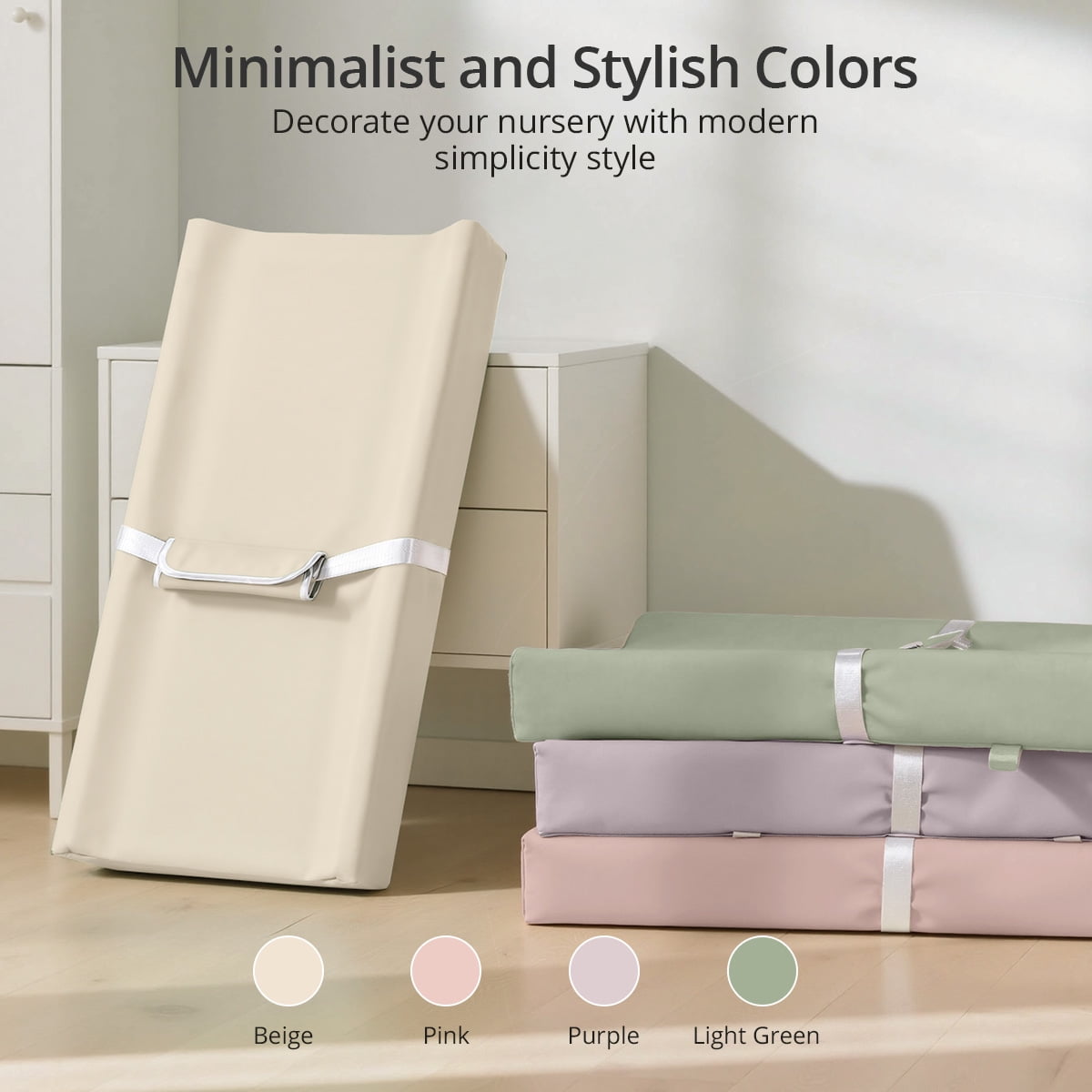 Baby Changing Pad, Caveen Wipeable Changing Table Pad with Waterproof PU Cover, Portable Baby Diaper Change Station and Dresser, Beige