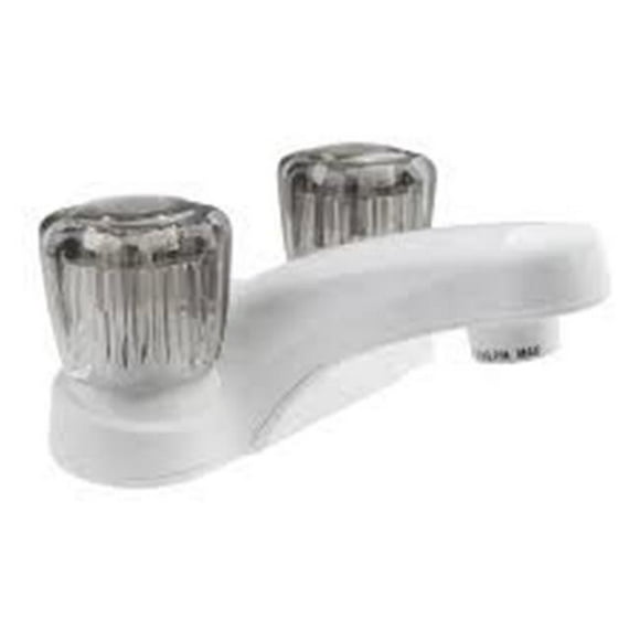 RV Lavatory Faucet with Smoked Acrylic Knobs - White