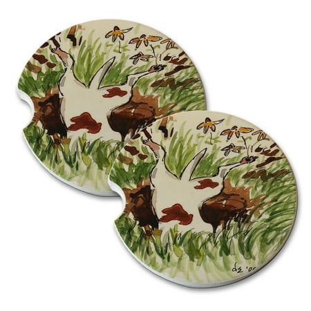 Jack Russell Terrier Coaster - KuzmarK Sandstone Car Drink Coaster (set of 2) - Jack Russell Terrier JRT On the Job Dog Art by Denise Every