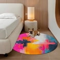 thumbnail image 2 of Round Rugs 5Ft, Pink Orange Blue Round Area Rug Washable Indoor Throw Carpet, Modern Oil Painting Art Soft Non Slip Circle Rug for Cabinet Bathroom Home Decor Aesthetic, 2 of 8