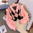 thumbnail image 3 of Suéter de manga larga para mujer, jersey informal de punto con retazos, estilo vintage geométrico, para otoño e invierno, 2023, 3 of 5