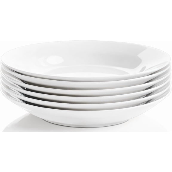 Pasta Bowls Set of 6, 9 Inch Serving Bowl, 27 oz White Porcelain Salad Bowls, Large Pasta Bowl for Soup, Kitchen, Dinner, Microwave and Dishwasher Safe