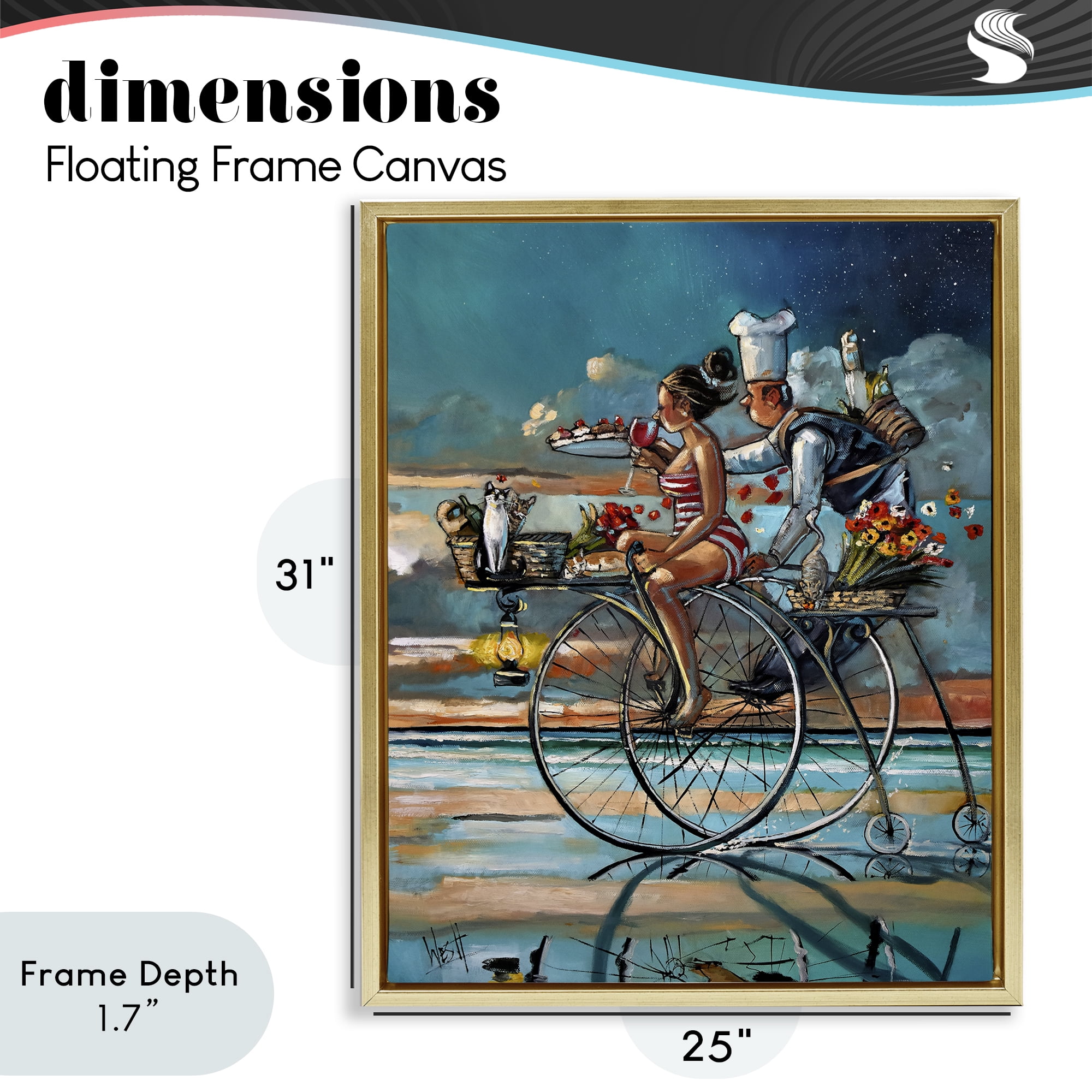 Stupell Industries Zaan's Dream Seaside Bicycle Ride Gold Framed Floater Canvas Wall Art, design by Ronald West