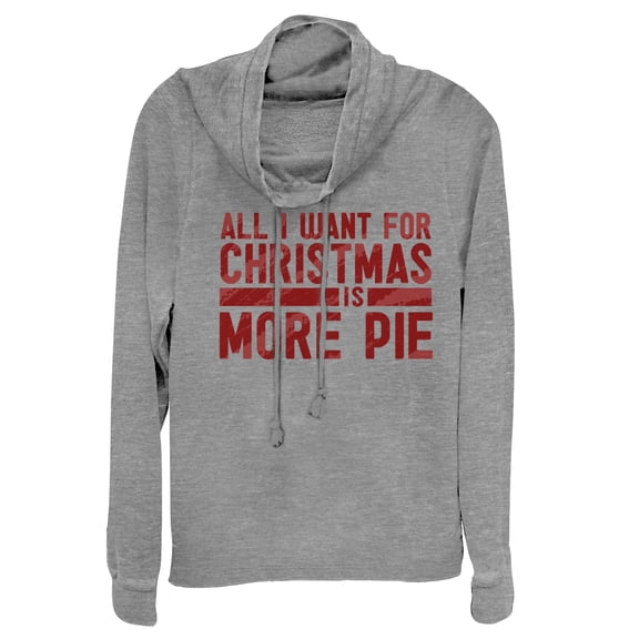 Junior's CHIN UP Christmas More Pie  Cowl Neck Sweatshirt Gray Heather Medium