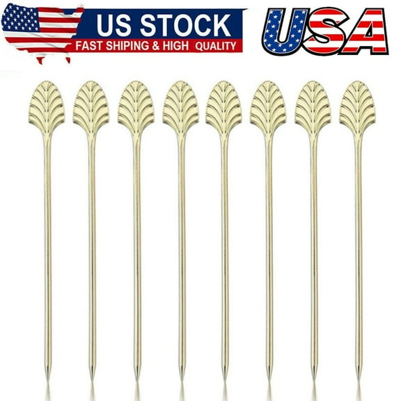 Gold Art Deco Cocktail Picks, Stainless Steel Cocktail Picks for Drinks, Garnish Picks, Cocktail Skewers, Barware Accessories, 5in, Set of 8